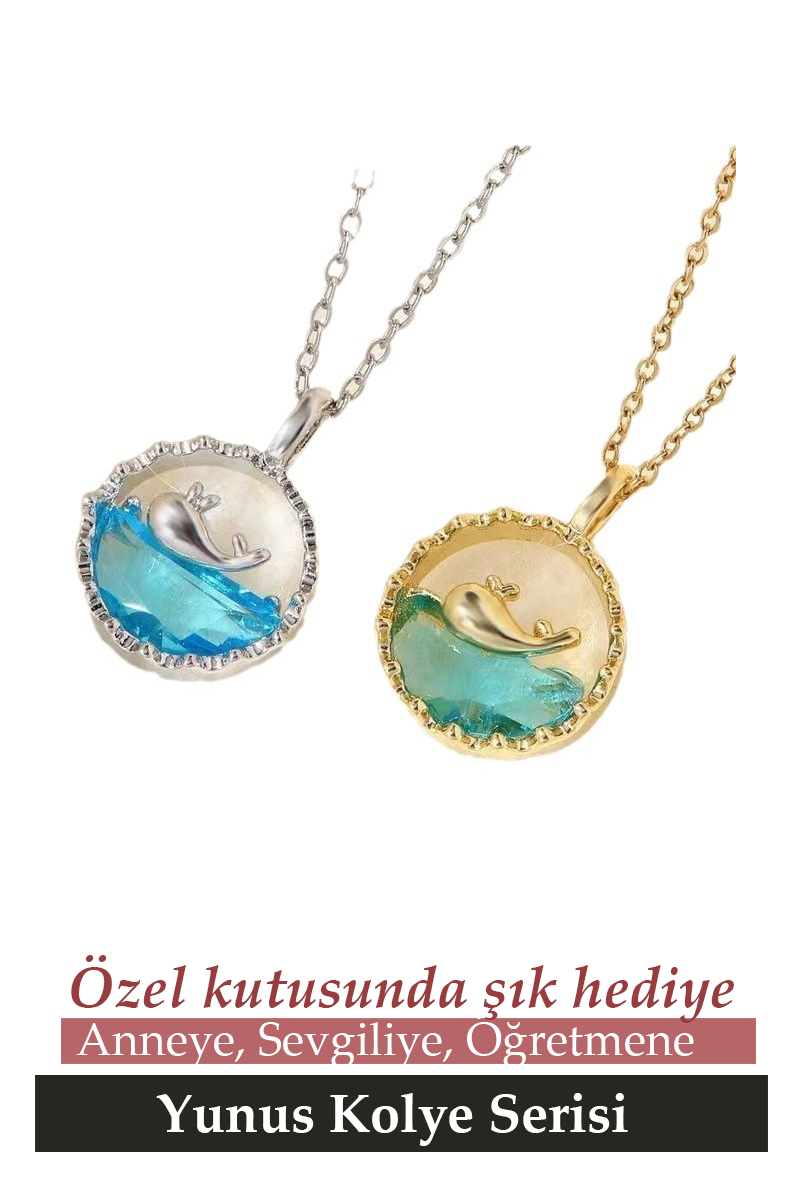 Sevgili İçin En Güzel Hediye Paslanmaz Çelik Yunus Kolye Gümüş ve Gold Renk