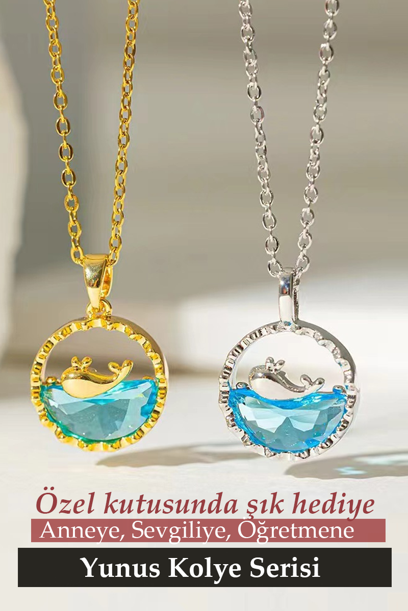 Sevgili İçin En Güzel Hediye Paslanmaz Çelik Yunus Kolye Gümüş ve Gold Renk