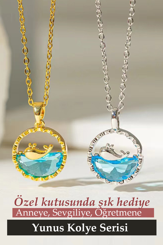 Sevgili İçin En Güzel Hediye Paslanmaz Çelik Yunus Kolye Gümüş ve Gold Renk