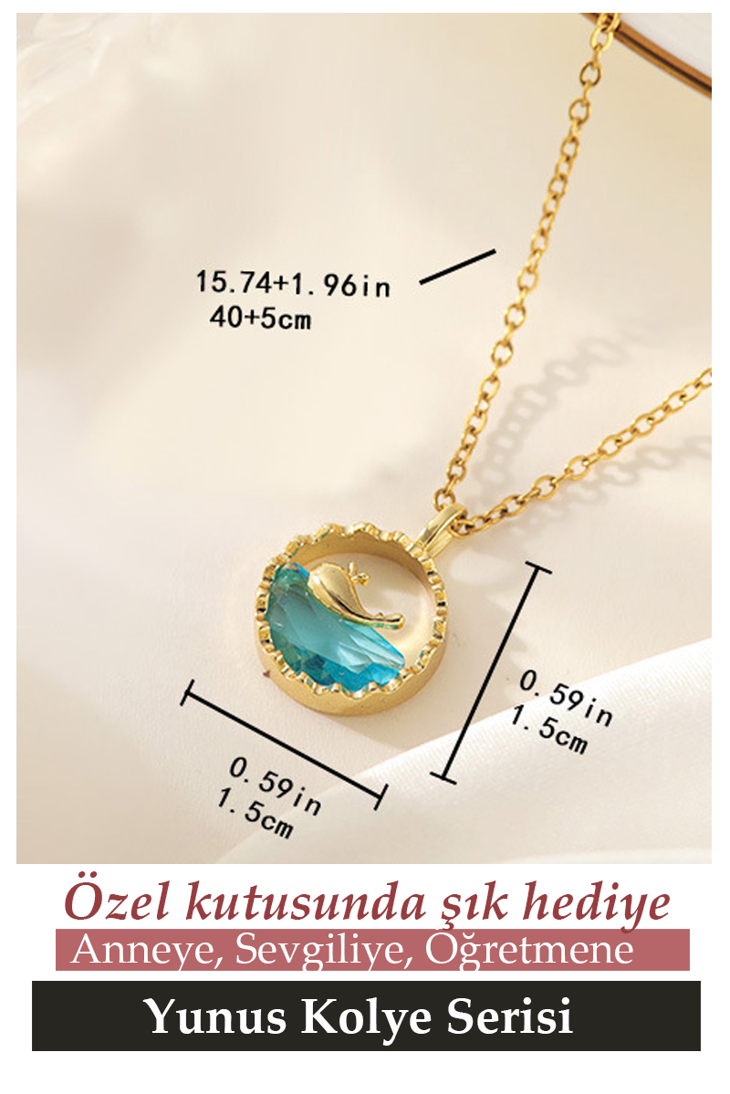 Sevgili İçin En Güzel Hediye Paslanmaz Çelik Yunus Kolye Gümüş ve Gold Renk