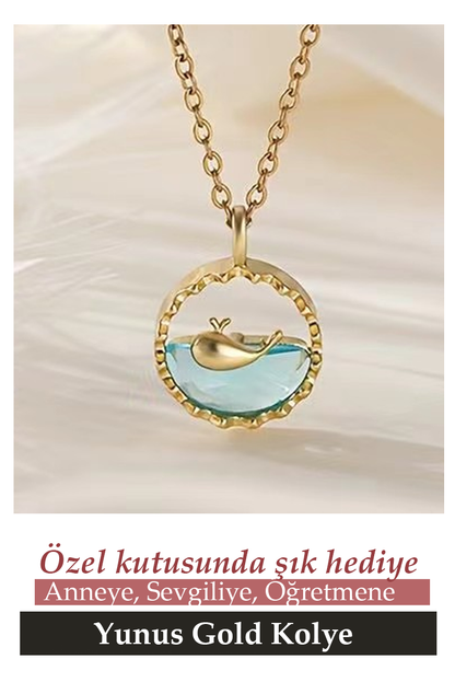 Sevgili İçin En Güzel Hediye Paslanmaz Çelik Yunus Kolye Gümüş ve Gold Renk